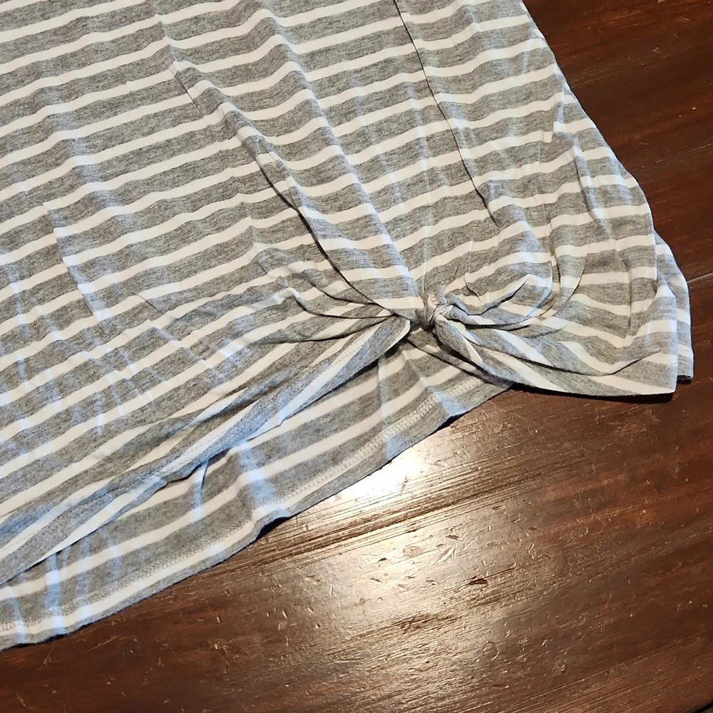 Grey/White Striped Peekaboo Shoulder with Knotted Waist (303) - Picture 2 of 6